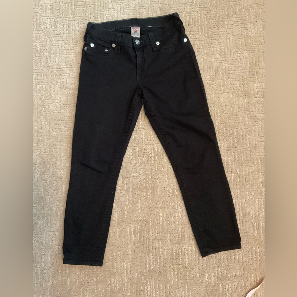 True Religion Women Jeans Cropped Black 27 EUC Minimalist Quiet Luxury Classic